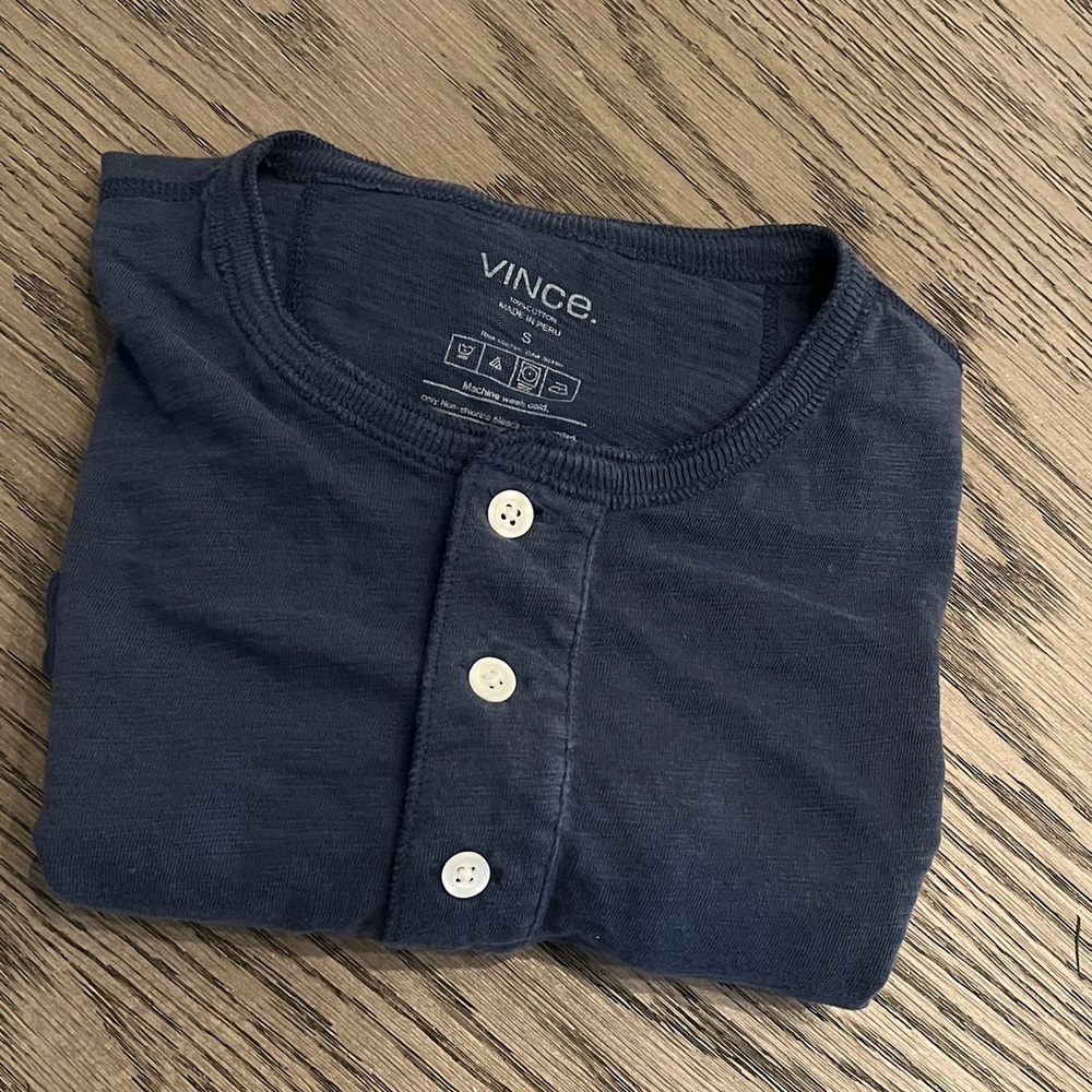 Men's Vince Blue Henley Shirt - Picture 6 of 7